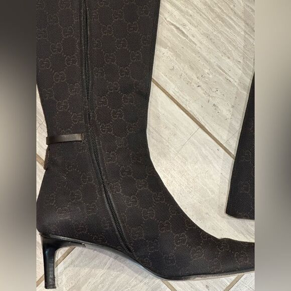 Gucci GG Monogram Kitten Heel Tall Boots – Brown – Size 9 – Style 102716 – Box - Picture 3 of 15